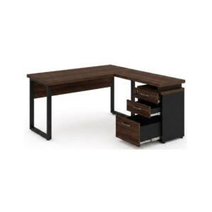 Mesa para Escritório em “L” com Gaveteiro 1,50×1,50m - Louro / Preto - 34440