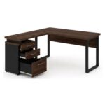 Móveis para Escritório Mesa para Escritório em “L” com Gaveteiro 1,70×1,60m – Louro / Preto – 34441