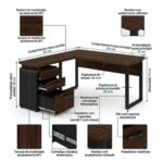 Móveis para Escritório Mesa para Escritório em “L” com Gaveteiro 1,70×1,60m – Louro / Preto – 34441
