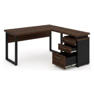 Móveis para Escritório Mesa para Escritório em “L” com Gaveteiro 1,70×1,60m – Louro / Preto – 34441