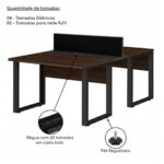 Móveis para Escritório Estação de Trabalho Dupla 1,20x1,35m 02 Lugares Sem Gavetas com ponto de tomada - Louro / Preto - 64000
