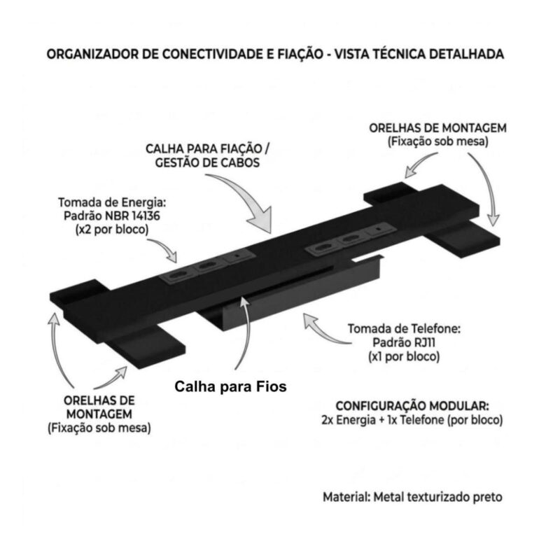 Móveis para Escritório Estação de Trabalho Dupla 1,20x1,35m 02 Lugares Sem Gavetas com ponto de tomada - Louro / Preto - 64000