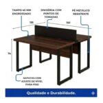 Móveis para Escritório Estação de Trabalho Dupla 1,50x1,35m 02 Lugares Sem Gavetas com ponto de tomada - Louro / Preto - 64002