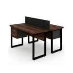 Móveis para Escritório Estação de Trabalho Dupla 1,20×1,35m 02 Lugares com Gavetas com ponto de tomada – Louro / Preto - 64001
