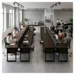 Móveis para Escritório Estação de Trabalho Dupla 1,20×1,35m 02 Lugares com Gavetas com ponto de tomada – Louro / Preto - 64001