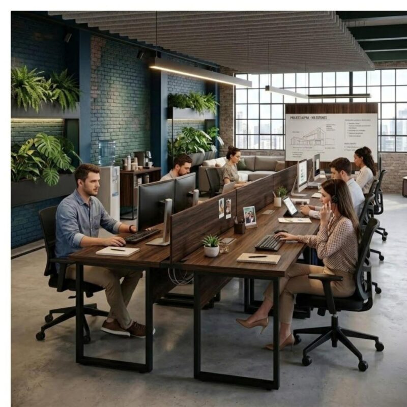 Móveis para Escritório Mesa Estação de Trabalho Dupla 1,50x1,35m 2 Lugares c/ Gavetas c/ ponto de tomada PÉ QUADRO - WORKSTART - MARSALA/PRETO