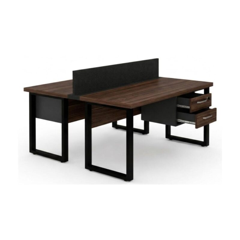 Móveis para Escritório Mesa Estação de Trabalho Dupla 1,50x1,35m 2 Lugares c/ Gavetas c/ ponto de tomada PÉ QUADRO - WORKSTART - MARSALA/PRETO