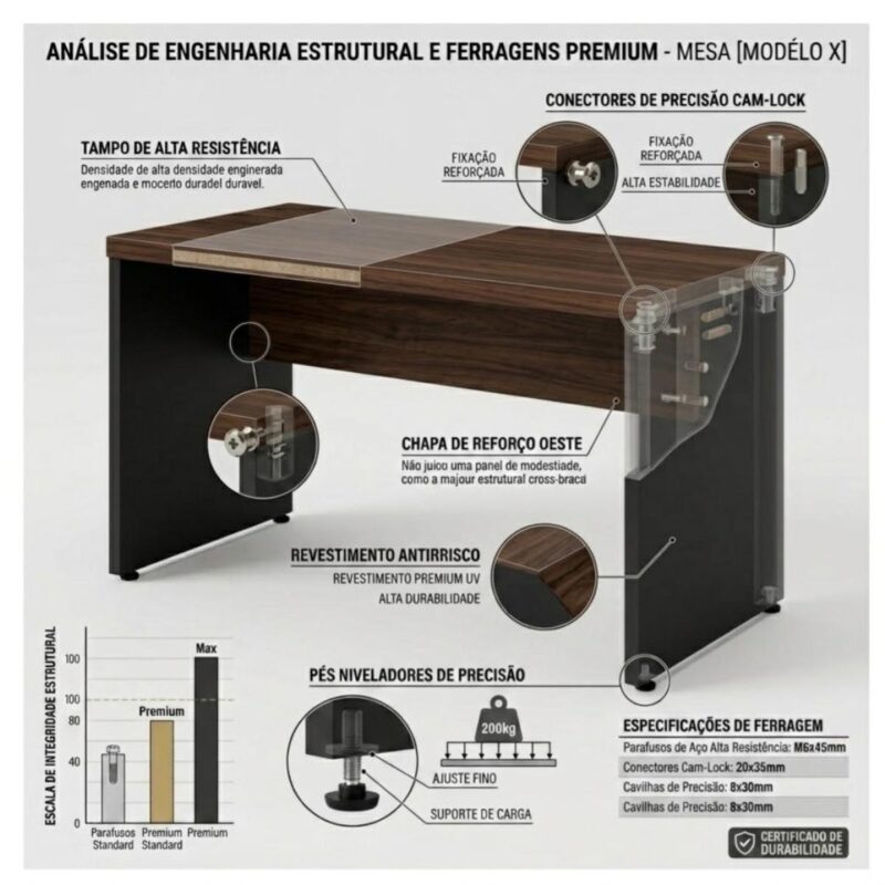 Móveis para Escritório Mesa de Escritório 150cm Tampo Engrossado 40mm | Pollo Móveis