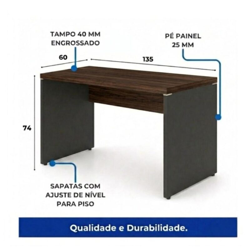 Móveis para Escritório Mesa de Escritório 135cm Tampo Engrossado 40mm | Pollo Móveis
