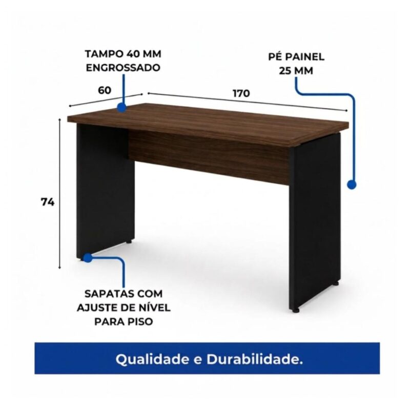 Móveis para Escritório Mesa para Escritório 1,70x0,60m - Sem Gavetas - Louro / Preto - 23474