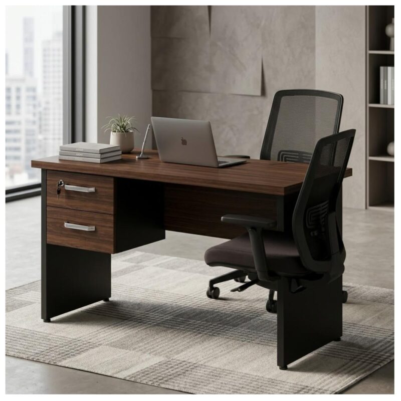 Móveis para Escritório Mesa para Escritório 1,50×0,60m – Com Gavetas – Louro / Preto – 23473