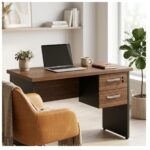 Móveis para Escritório Mesa para Escritório 1,50×0,60m – Com Gavetas – Louro / Preto – 23473
