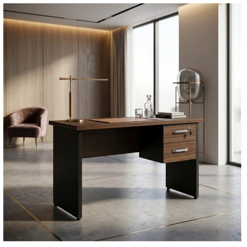 Móveis para Escritório Mesa para Escritório 1,35×0,60m – Com Gavetas – Louro / Preto – 25421