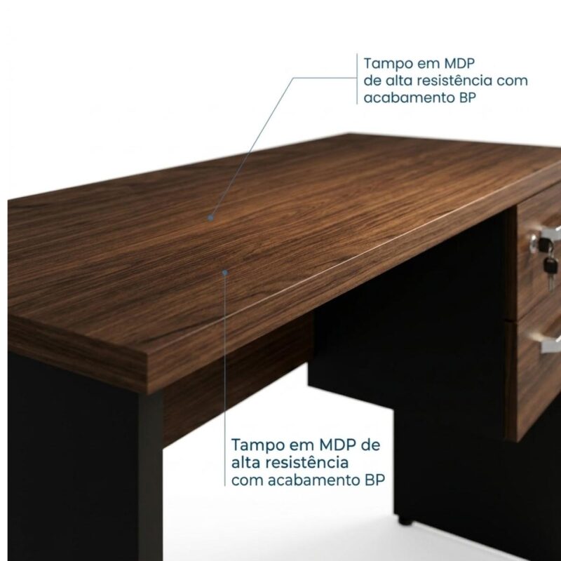 Móveis para Escritório Mesa para Escritório 1,50×0,60m – Com Gavetas – Louro / Preto – 23473