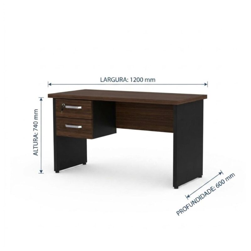 Móveis para Escritório Mesa para Escritório 1,20×0,60m – Com Gavetas – Louro / Preto – 23471