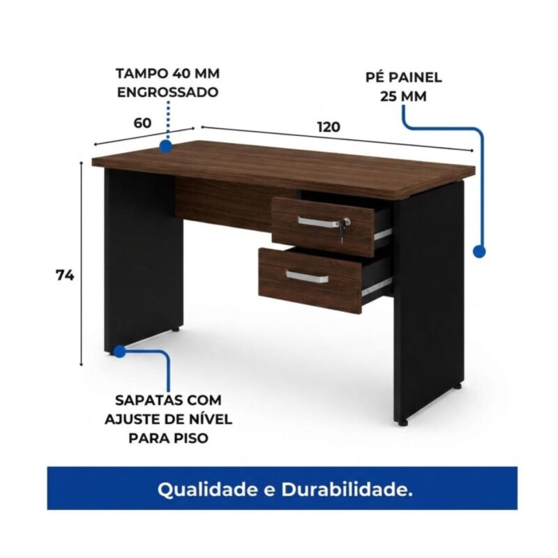 Móveis para Escritório Mesa para Escritório 1,20×0,60m – Com Gavetas – Louro / Preto – 23471