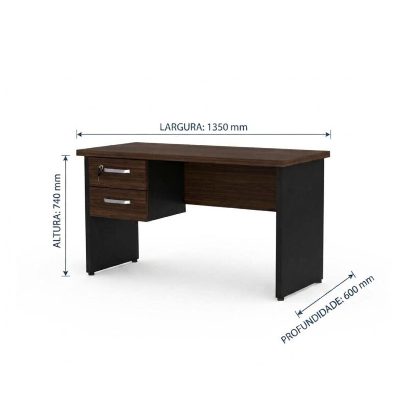 Móveis para Escritório Mesa para Escritório 1,35×0,60m – Com Gavetas – Louro / Preto – 25421