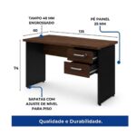 Móveis para Escritório Mesa para Escritório 1,35×0,60m – Com Gavetas – Louro / Preto – 25421