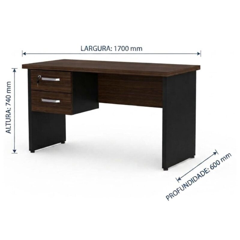 Móveis para Escritório Mesa para Escritório 1,70×0,60m – Com Gavetas – Louro / Preto – 23475