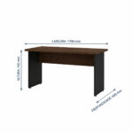 Dimensões da mesa louro e preto de 1700 x 600 x 740 mm Mesa louro e preto com cotas indicando 1700 mm de largura, 600 mm de profundidade e 740 mm de altura.