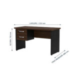 Medidas da mesa com gavetas de 1350 x 600 x 740 mm Mesa com gavetas louro e preto e cotas de 1350 mm de largura, 600 mm de profundidade e 740 mm de altura.