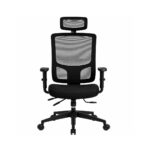 Cadeira de escritório presidente ergonômica em vista frontal com encosto em tela mesh e assento de 49 cm de largura.