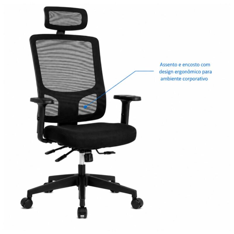 Imagem técnica da fixação do encosto ao mecanismo Back System da cadeira presidente ergonômica.