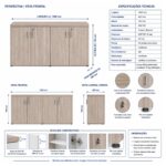 Móveis para Escritório Armário Baixo Gold 04 Portas Credenza - 1,60x0,75x0,46m - Fresno / Branco - 71023