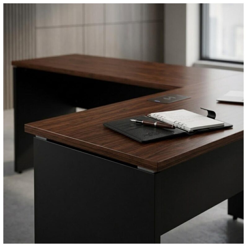 Móveis para Escritório Mesa para Escritório em "L" (Mesa 1,50m + Mesa Auxiliar) - Sem Gavetas - Louro / Preto - 23476