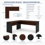 Móveis para Escritório Mesa para Escritório em "L" (Mesa 1,50m + Mesa Auxiliar) - Sem Gavetas - Louro / Preto - 23476