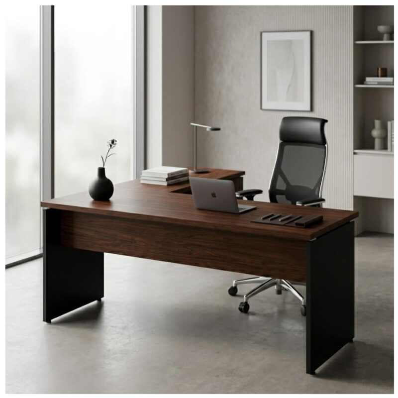 Móveis para Escritório Mesa para Escritório em "L" (Mesa 1,50m + Mesa Auxiliar) - Sem Gavetas - Louro / Preto - 23476