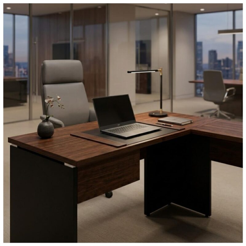 Móveis para Escritório Mesa para Escritório em "L" (Mesa 1,50m + Mesa Auxiliar) - Sem Gavetas - Louro / Preto - 23476
