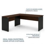 Móveis para Escritório Mesa para Escritório em "L" (Mesa 1,70m + Mesa Auxiliar) - Sem gavetas - Louro / Preto - 23478