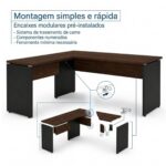 Móveis para Escritório Mesa para Escritório em "L" (Mesa 1,35m + Mesa Auxiliar) - Sem Gavetas - Louro / Preto - 25422