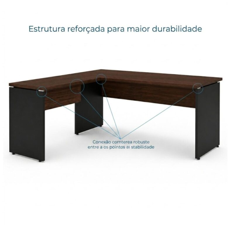Móveis para Escritório Mesa para Escritório em "L" (Mesa 1,35m + Mesa Auxiliar) - Sem Gavetas - Louro / Preto - 25422