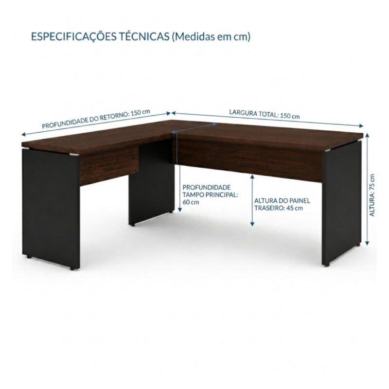 Móveis para Escritório Mesa para Escritório em "L" (Mesa 1,50m + Mesa Auxiliar) - Sem Gavetas - Louro / Preto - 23476