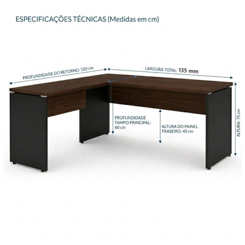 Móveis para Escritório Mesa para Escritório em "L" (Mesa 1,35m + Mesa Auxiliar) - Sem Gavetas - Louro / Preto - 25422