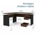 Móveis para Escritório Mesa para Escritório em L (Mesa 1,35m + Mesa Auxiliar) Com Gavetas – Louro / Preto – 25423