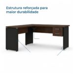 Móveis para Escritório Mesa para Escritório em L (Mesa 1,70m + Mesa Auxiliar) Com Gavetas – Louro / Preto – 23479