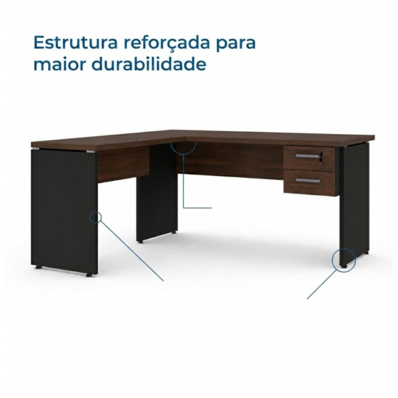 Móveis para Escritório Mesa para Escritório em L (Mesa 1,70m + Mesa Auxiliar) Com Gavetas – Louro / Preto – 23479
