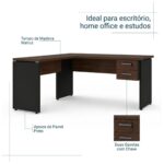Móveis para Escritório Mesa para Escritório em L (Mesa 1,35m + Mesa Auxiliar) Com Gavetas – Louro / Preto – 25423