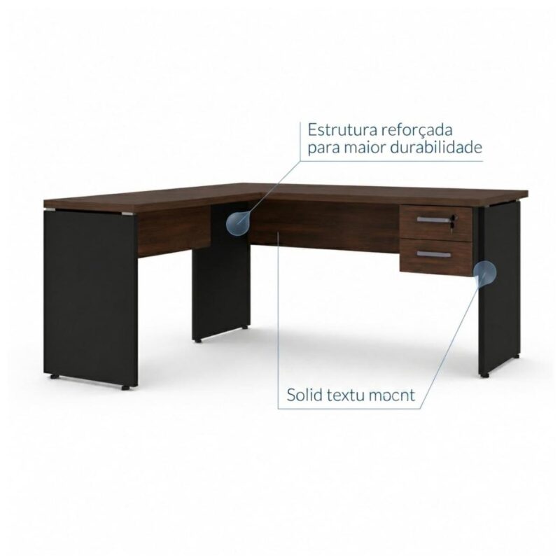 Móveis para Escritório Mesa para Escritório em "L" (Mesa 1,50m + Mesa Auxiliar) - Com Gavetas - Louro / Preto - 23477