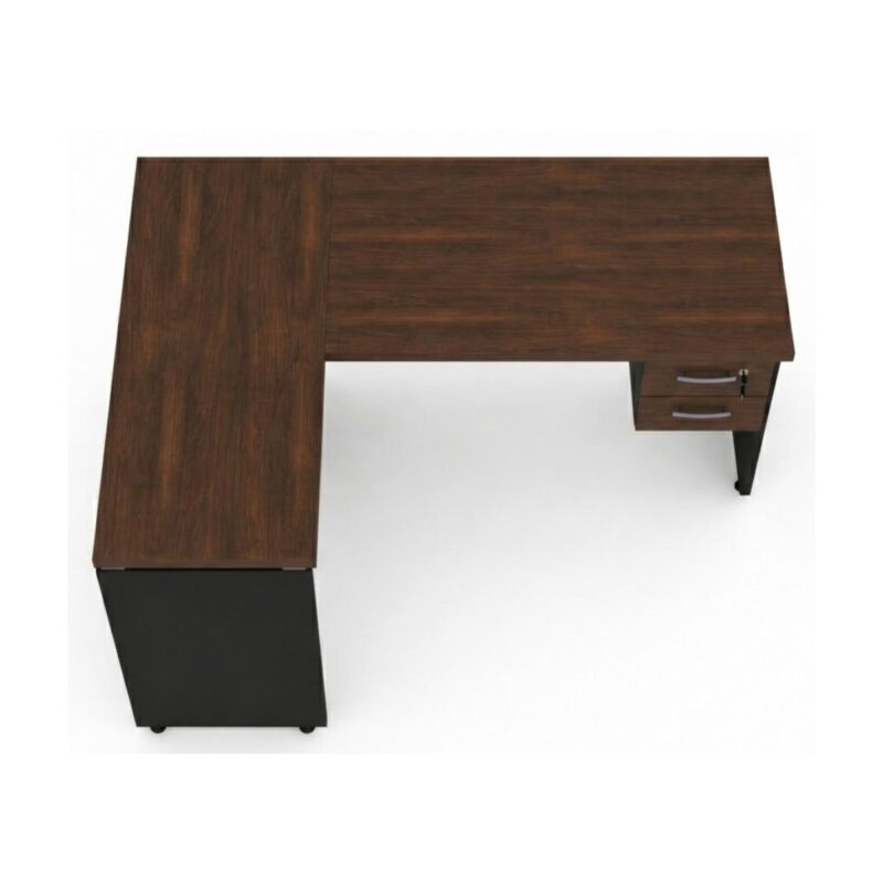 Móveis para Escritório Mesa para Escritório em L (Mesa 1,70m + Mesa Auxiliar) Com Gavetas – Louro / Preto – 23479