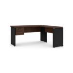 Móveis para Escritório Mesa para Escritório em L (Mesa 1,35m + Mesa Auxiliar) Com Gavetas – Louro / Preto – 25423