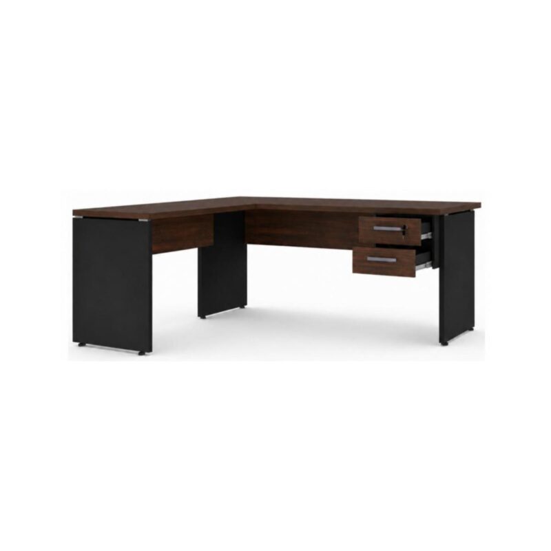 Móveis para Escritório Mesa para Escritório em L (Mesa 1,35m + Mesa Auxiliar) Com Gavetas – Louro / Preto – 25423