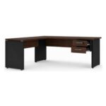 Móveis para Escritório Mesa para Escritório em L (Mesa 1,70m + Mesa Auxiliar) Com Gavetas – Louro / Preto – 23479