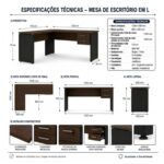 Móveis para Escritório Mesa para Escritório em "L" (Mesa 1,50m + Mesa Auxiliar) - Com Gavetas - Louro / Preto - 23477