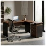 Móveis para Escritório Mesa para Escritório em "L" c/ Gavetão na Auxiliar 1,50x1,50m - Louro / Preto - 23480