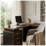 Móveis para Escritório Mesa para Escritório em "L" c/ Gavetão na Auxiliar 1,50x1,50m - Louro / Preto - 23480