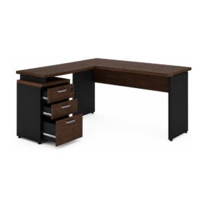 Mesa para Escritório em "L" c/ Gavetão na Auxiliar 1,70x1,50m - Louro / Preto - 23481